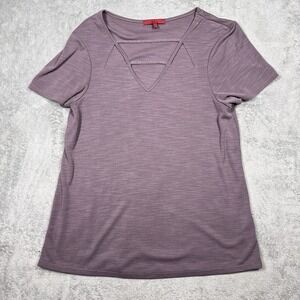 BKE Red Mauve Cutout V Neck Tee Womens Small Short Sleeve Top